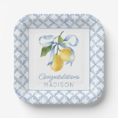 Assiettes En Carton Aquarelle Blue Bow Lemons Personnalisé (Recto)