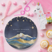 Assiettes En Carton Aquarelle Blue Gold Foil Mountain Mariage extérieu (Fête)