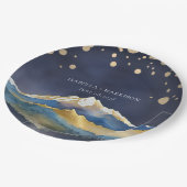 Assiettes En Carton Aquarelle Blue Gold Foil Mountain Mariage extérieu (Angle)