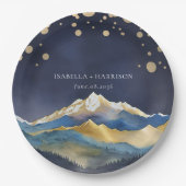 Assiettes En Carton Aquarelle Blue Gold Foil Mountain Mariage extérieu (Devant)