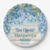 Assiettes En Carton Aquarelle Blue Hydrangea 80e anniversaire (Devant)