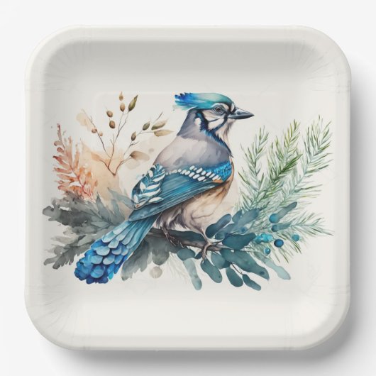 Assiettes En Carton Aquarelle Blue Jay Bird (Recto)