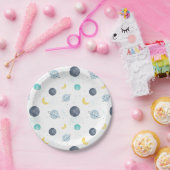 Assiettes En Carton Aquarelle Blue Space Planet Motif (Fête)