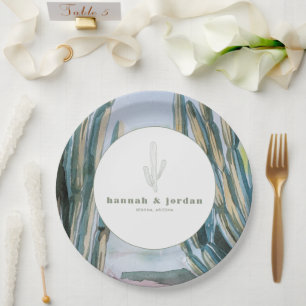 Assiettes En Carton Aquarelle Bohemian Cactus Green Desert Mariage