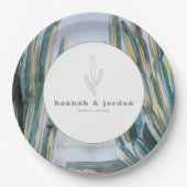 Assiettes En Carton Aquarelle Bohemian Cactus Green Desert Mariage (Devant)