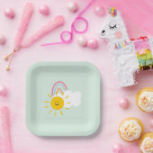 Assiettes En Carton Aquarelle Boho arc-en-ciel et soleil (Fête)