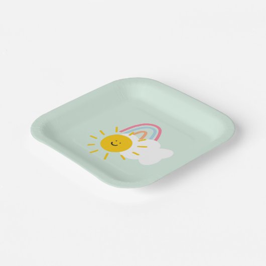 Assiettes En Carton Aquarelle Boho arc-en-ciel et soleil (Angulaire)