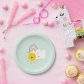 Assiettes En Carton Aquarelle Boho arc-en-ciel et soleil (Fête)