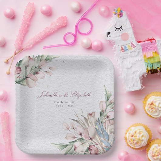 Assiettes En Carton Aquarelle Boho Floral et Mariage botanique (Fête)