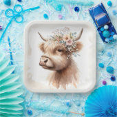 Assiettes En Carton Aquarelle Boho Highland Vache avec fleurs nuptiale (Fête)