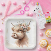 Assiettes En Carton Aquarelle Boho Highland Vache avec fleurs nuptiale (Fête)