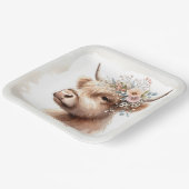 Assiettes En Carton Aquarelle Boho Highland Vache avec fleurs nuptiale (Angulaire)