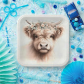 Assiettes En Carton Aquarelle Boho Highland Vache avec tête nuptiale (Fête)