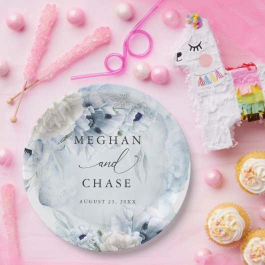 Assiettes En Carton Aquarelle BOHO Papier Papier Papier Poppies Bleu (Fête)