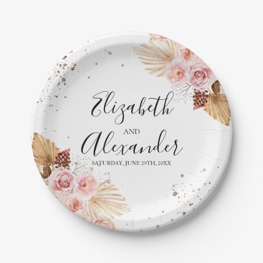 Assiettes En Carton Aquarelle Boho Parties scintillant Mariage Plaques (Devant)