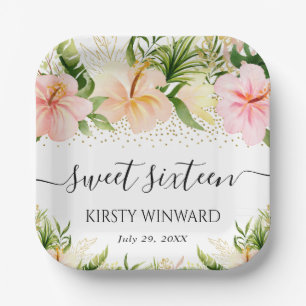 Assiettes En Carton Aquarelle Boho Tropical Fleurs Roses Douces 16