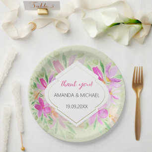 Assiettes En Carton Aquarelle botanique Boho rose Lilac Floral