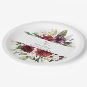 Assiettes En Carton Aquarelle Bourgogne Blush Flowers Mariage de cadre (Angle)