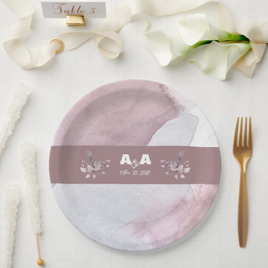 Assiettes En Carton Aquarelle Bourgogne Dusty (Mariage)