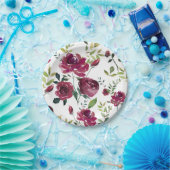 Assiettes En Carton Aquarelle Bourgogne | Modèle floral (Fête)
