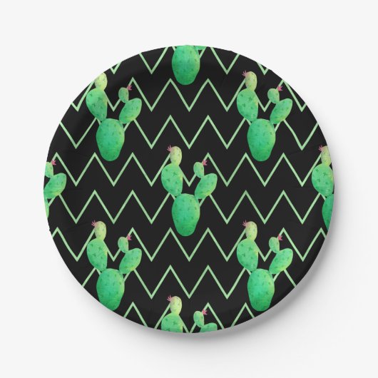 Assiettes En Carton Aquarelle Cactus (Devant)