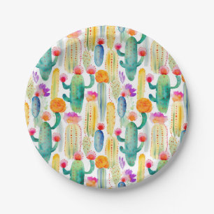 Assiettes En Carton Aquarelle Cactus Art Desert Coloré Sud-ouest