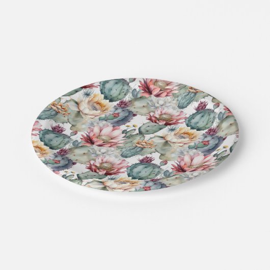 Assiettes En Carton Aquarelle Cactus en fleurs Succulents (Angle)