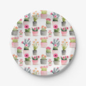 Assiettes En Carton Aquarelle Cactus Motif Succulent Rose Ouest (Devant)