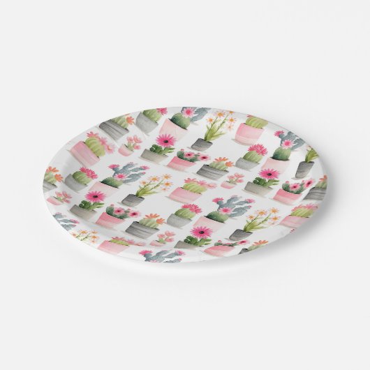 Assiettes En Carton Aquarelle Cactus Motif Succulent Rose Ouest (Angle)