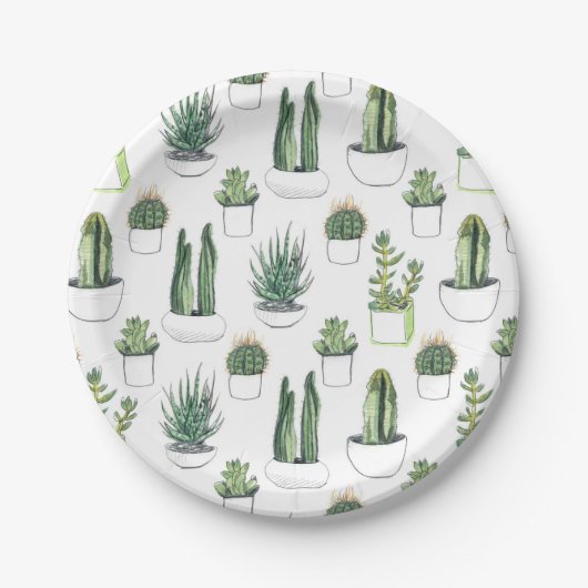 Assiettes En Carton Aquarelle Cactus & Succulent (Devant)