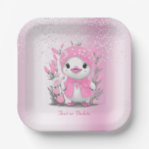 Assiettes En Carton Aquarelle Canard rose Fleurs Plaque en papier