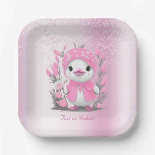 Assiettes En Carton Aquarelle Canard rose Fleurs Plaque en papier (Recto)