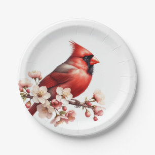 Assiettes En Carton Aquarelle Cardinal du Nord Fleur de Cerisier de Pr