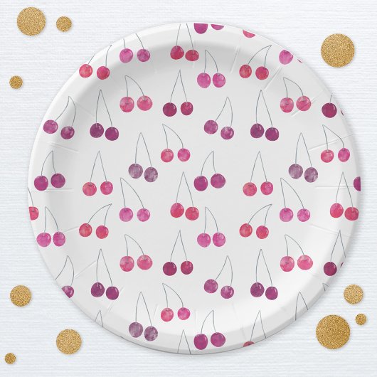 Assiettes En Carton Aquarelle cerise