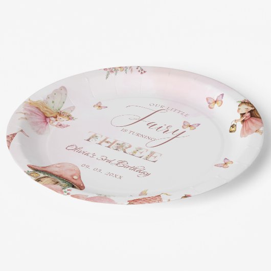 Assiettes En Carton Aquarelle Champignons Fée 3ème forêt d'anniversair (Angle)