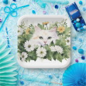 Assiettes En Carton Aquarelle Chat Blanc Dans Les Faisceaux (Fête)