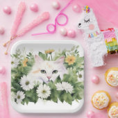 Assiettes En Carton Aquarelle Chat Blanc Dans Les Faisceaux (Fête)