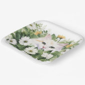 Assiettes En Carton Aquarelle Chat Blanc Dans Les Faisceaux (Angulaire)