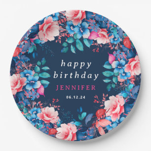 Assiettes En Carton Aquarelle Chic Floral N'importe quel âge Joyeux An