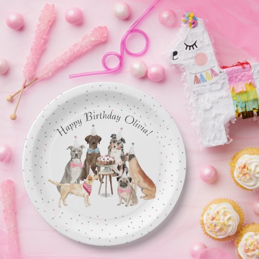 Assiettes En Carton Aquarelle Chien heureux plaque de papier d'anniver (Fête)