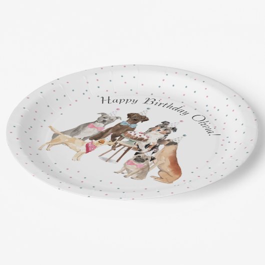 Assiettes En Carton Aquarelle Chien heureux plaque de papier d'anniver (Angle)