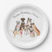 Assiettes En Carton Aquarelle Chien heureux plaque de papier d'anniver (Devant)