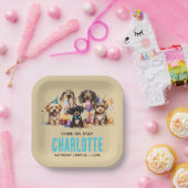 Assiettes En Carton Aquarelle Chien Pawty Puppy Anniversaire (Fête)