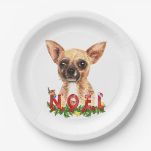 Assiettes En Carton Aquarelle Chihuahua Noel Noël