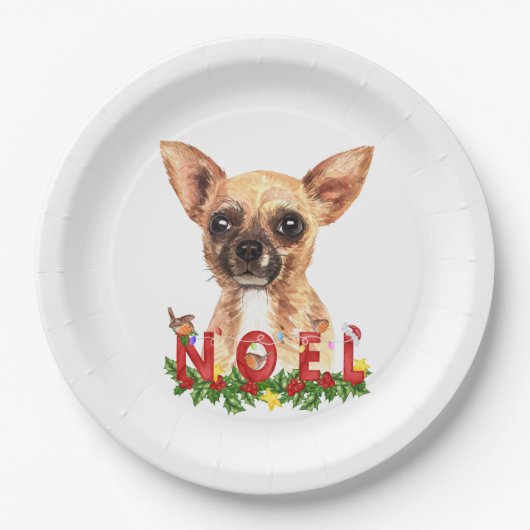 Assiettes En Carton Aquarelle Chihuahua Noel Noël (Devant)