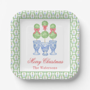 Assiettes En Carton Aquarelle Chinoiserie Christmas Bow Topift Cadeau