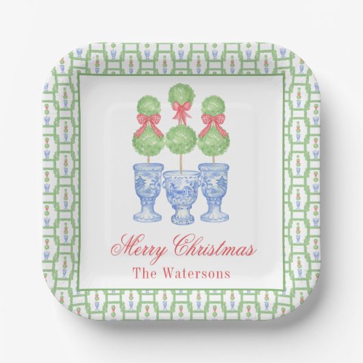 Assiettes En Carton Aquarelle Chinoiserie Christmas Bow Topift Cadeau (Recto)