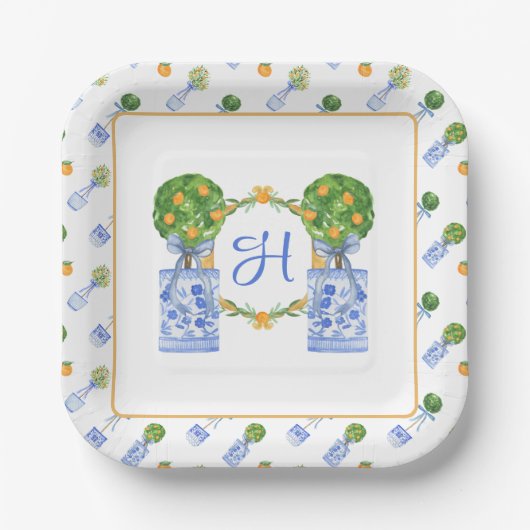 Assiettes En Carton Aquarelle Chinoiserie Citrus Topiogramme (Recto)