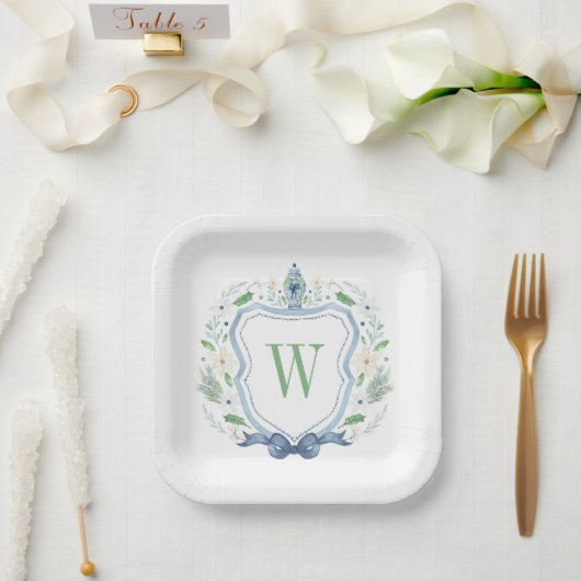 Assiettes En Carton Aquarelle Chinoiserie Ginger Jar Monogram Crest (Mariage)