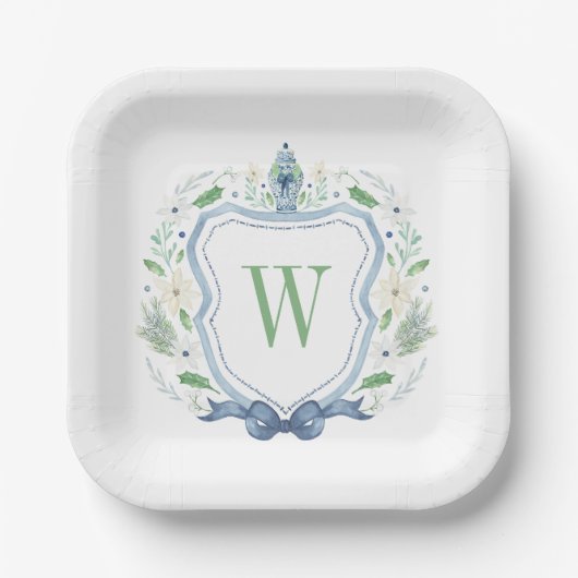 Assiettes En Carton Aquarelle Chinoiserie Ginger Jar Monogram Crest (Recto)